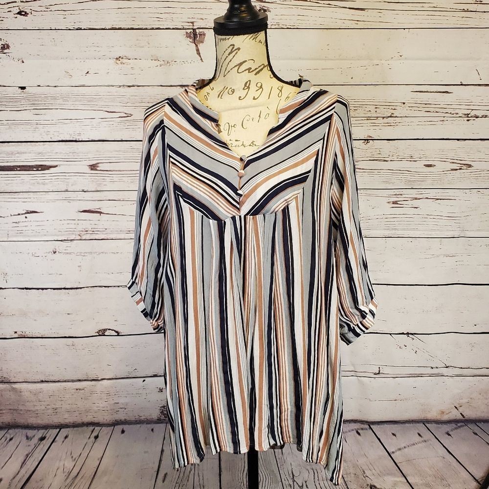 Umgee Usa Multi Color Tunic Stripe Top, Size Small - image 1